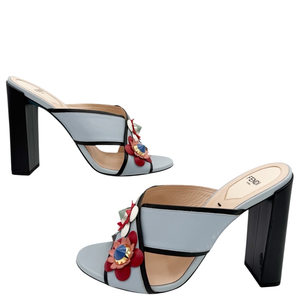Fendi Flowerland Stud Floral Block Heel Mule Slide Sandals Size 40 US 10 - Picture 14 of 15